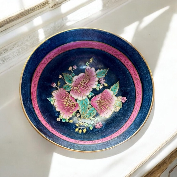 VTG WBI Chinoiserie Enameled Porcelain Rose Punch Bowl - Picture 6 of 11